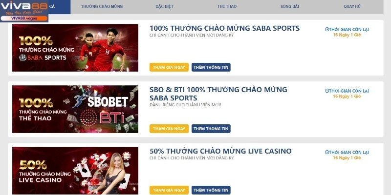 Một vài khuyến mãi Viva88 chào mừng khách mới